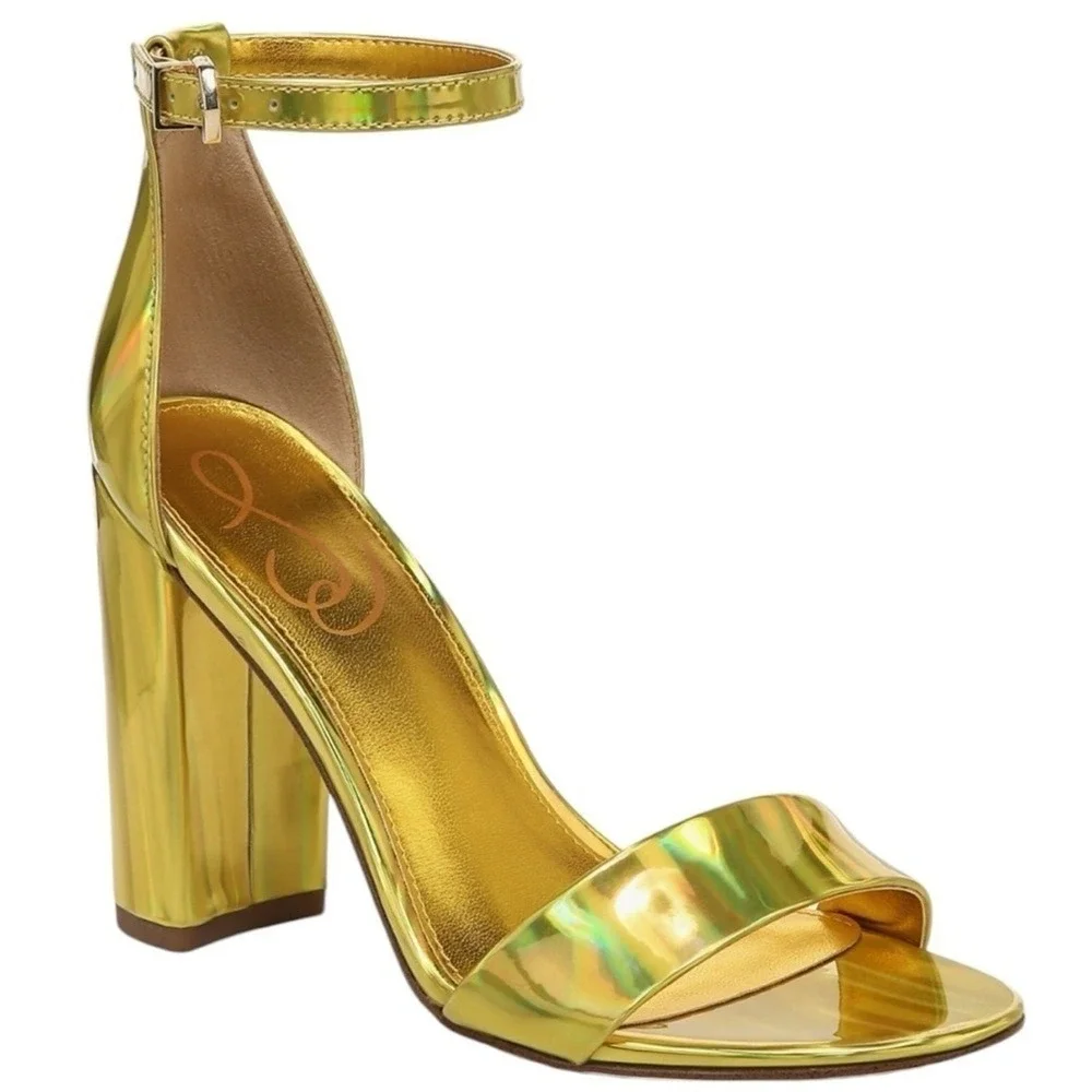 Sam Edelman Yaro‎ Gold Metallic Block Heel Ankle Strap Sandals Womens Size 9M - Picture 3 of 16